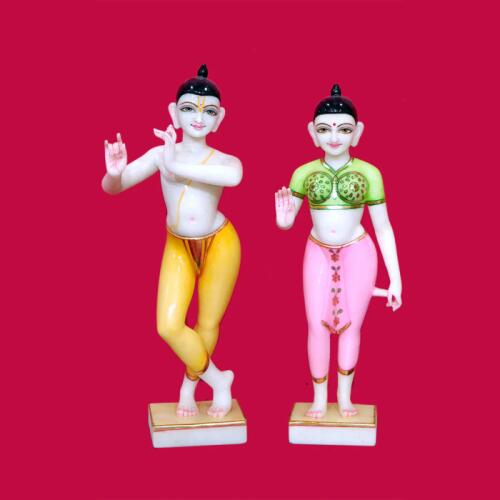 Divine Iskcon-Inspired Radha Krishna Idol in Pure Makrana Marble"
