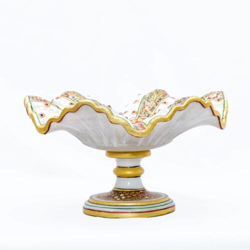 Artistic Minakari Marble Bowl with Wavy Base – Ideal for Fruits & Décor