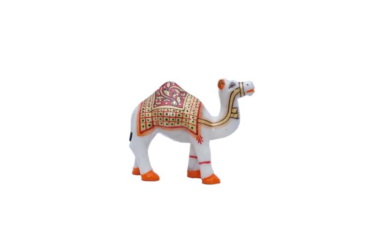 Handpainted Minakari Camel Statue with Intricate Gold Detailing