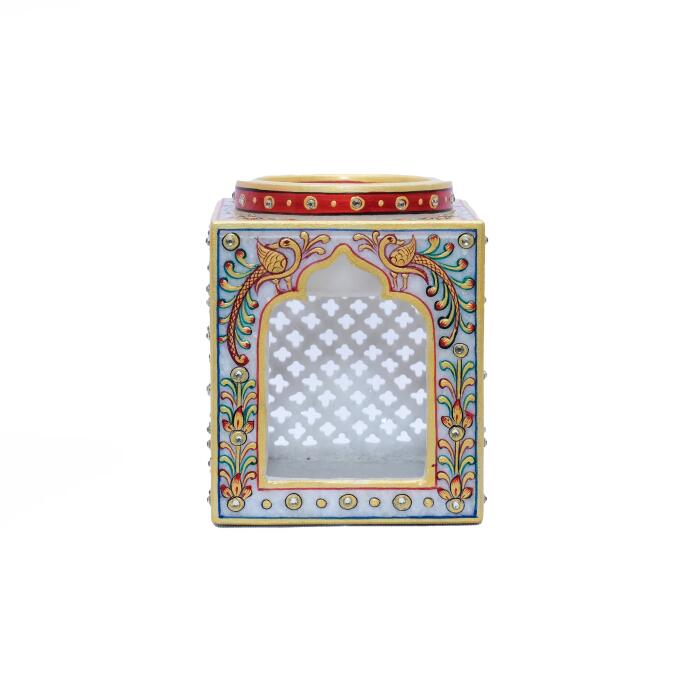 Handcrafted Rectangular Marble Candle Stand for Warm, Ambient Lighting