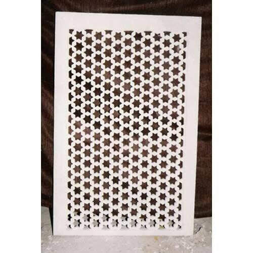 Hand-Carved Marble Jali Panel with Star Pattern
