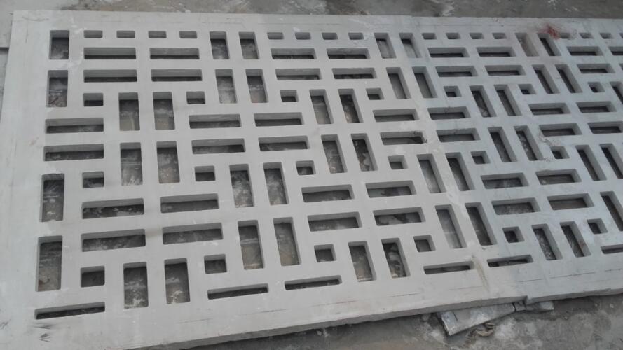 Premium White Makrana Marble Jali Panel with Modern Rectangular Geometric Cutwork Design