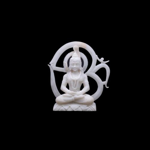 Divine Marble Shiv Ji Statue in Sitting Pose with Om Behind