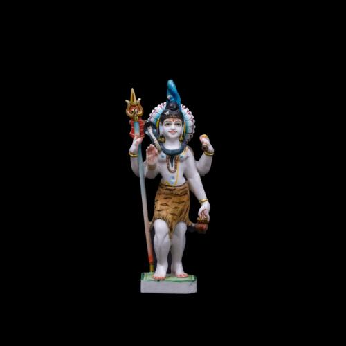 Standing Marble Shiv Ji Statue Featuring Blue Hair – Elegant Upright Pose