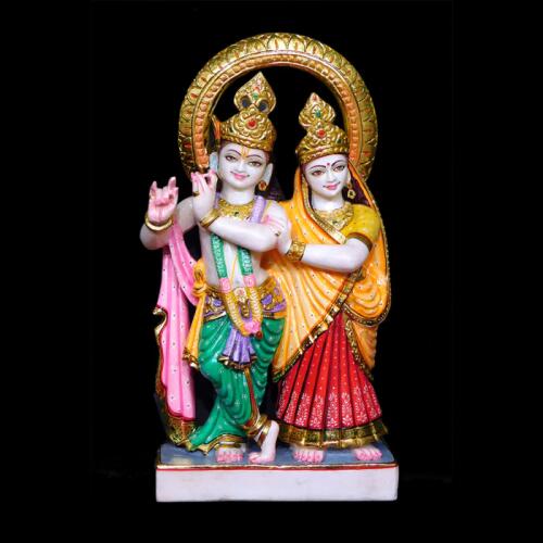 Exquisite Makrana Marble Statue of Radha Krishna as a Divine Couple