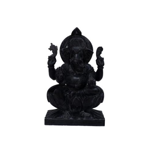 Elegant Black Marble Ganesh Ji Statue – Ideal for Temple Worship