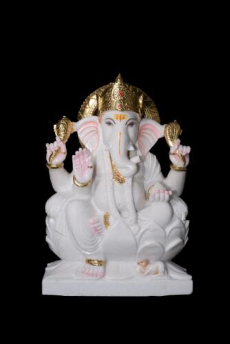 Vietnam Marble Ganesh Ji Idol Seated on Lotus – Perfect for Temple Pooja