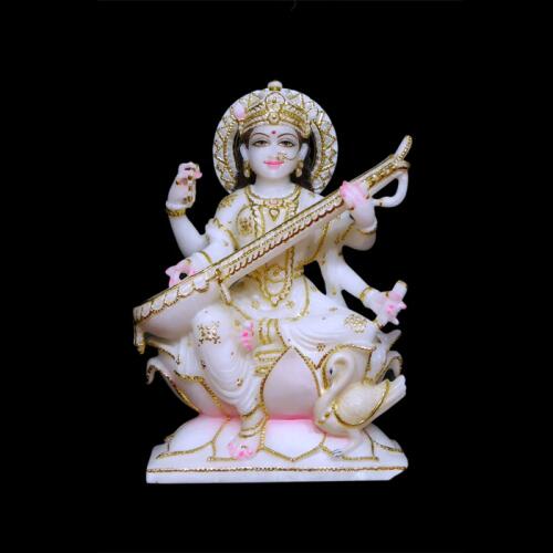 Divine Saraswati Mata Statue Carved from Premium Vietnam Marble