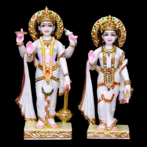 Divine Vishnu Laxmi Sculpture Carved from Premium Makrana Marble
