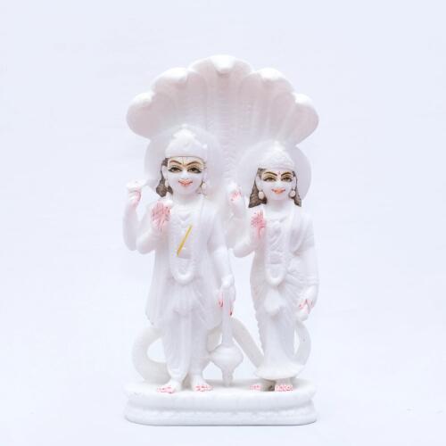 Divine Vishnu Laxmi Idol in Makrana White Marble – Standing on Five-Headed Serpent