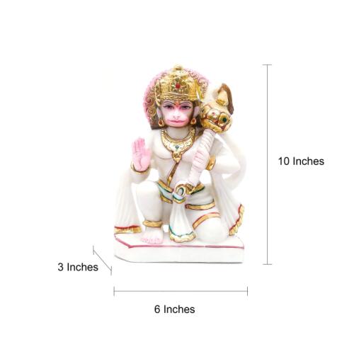 Graceful Makrana Marble Statue of Seated Hanuman Ji Holding a Gada