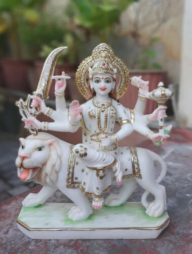 Marble Durga Mata Murti – Handcrafted Idol Riding Lion