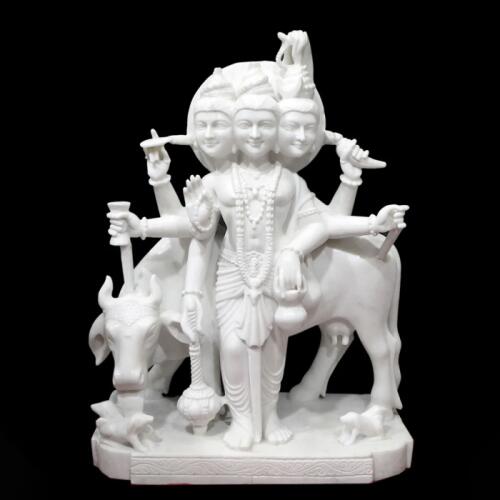 Dattatreya Bhagwan Statue Carved in White Vietnam Marble