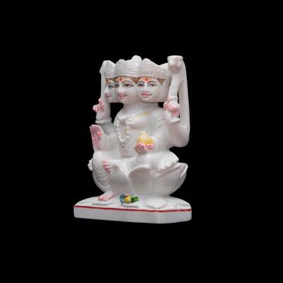 Elegant Six-Faced Marble Kartikeya Statue for Worship in Temple, Home, or Office