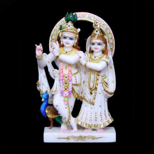 "Divine Jugal Radha-Krishna Carving in Pristine Vietnam Marble"