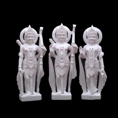 Beautiful Marble Statue of Lord Ram with Sita and Lakshman for Temple and Home Décor