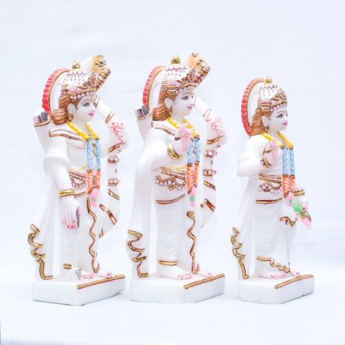 Beautiful Minakari Work Marble Ram Darbar Idol, Hand-Painted Finish