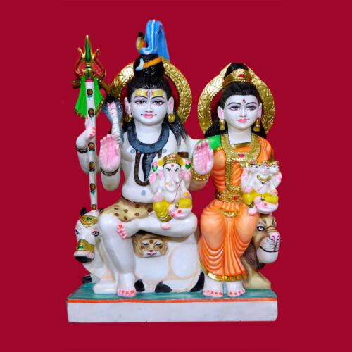 Beautifully Crafted White Marble Shiv Family (Gaurishankar) Statue for Worship Spaces