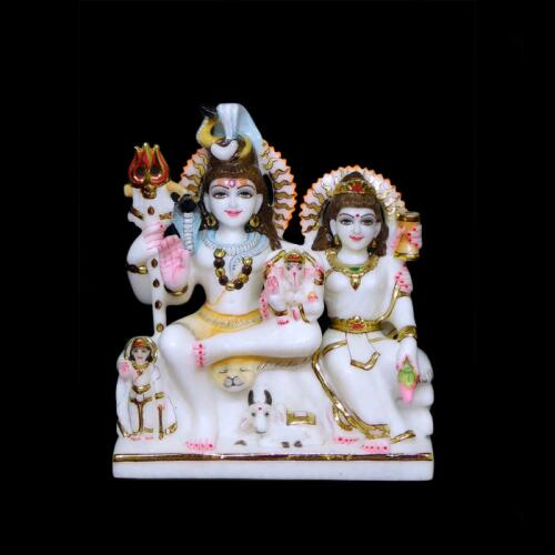 Divine Shiv Parivar Sculpture in White Marble (Gaurishankar)