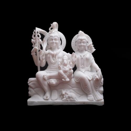 Beautifully Handcrafted White Marble Shiv Parivar Statue, Perfect for Home Temples and Spiritual Spaces